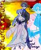 I have been thinking this for a long time and finally I found the right groom for Tomoyo, Eriol Hiiragizawa. I have chosen Eriol because they are completely compatible. Eriol is wise, handsome and nice. Tomoyo is also witty, beautiful and graceful. They also share the same insights with each other.
In this picture you can see that Tomoyo and Eriol have grown into teenagers because it is not nice to see two young children getting married. Tomoyo is wearing a light pink wedding gown because it shows her simple feminine attitude. It also has some additional accents like pearls, flowers and a pinkish yellow shoal. In the other hand, Eriol is wearing a black leather coat with a sun accent. I decided to make this for Eriol because I want to show his masculine side. Eriol is hugging Tomoyo to add up to the sweetness of the picture.
