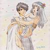Groom: Touya
I'm sure they would make a cool couple because Tomoyo acts like grown-up enough, even though
Touya is 7 years older. Plus, if Tomoyo is married to Touya she'll be Sakura's sister in law!
Costume theme: Faves-and-all
The costume contains Tomoyo's favorite things. The wedding gown is beige and white that are her favorite colors, at the center of the tiara is carved a cherry blossom (Sakura),and she wears a magnolia on her hair.